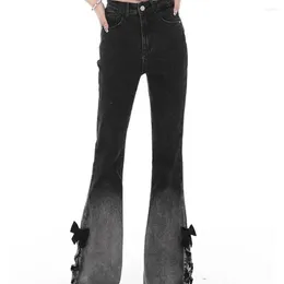 Женские джинсы с карманами, облегающие брюки с разрезами, узкие брюки для женщин, с высокой талией, S, расклешенные женские черные расклешенные брюки Gyaru Z