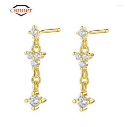 Stud Küpe Canner S925 STERLING Gümüş Zincir Tassel Zirkon Piercing Kadınlar için Güzel Takı Pentientes Hediye Oorbellen