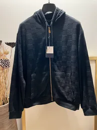 Felpa con cappuccio di marca di fascia alta Felpa con cappuccio moda plaid jacquard taglia USA nera con cerniera Felpa con cappuccio casual da uomo di lusso di alta qualità