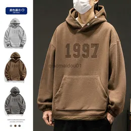 남성용 재킷 Polar Fleece Hooded Sweater 남자 2023 겨울 신제 제품 남성용 한국 캐주얼 재킷 남성 느슨하고 다목적 남성 스웨터 L240129