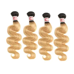 Brazilian Peruvian Indian 100% Human Hair Extensions Double Wefts 1B/27 Ombre Color Silky Straight Body Wave 10-32inch 4 Bundles