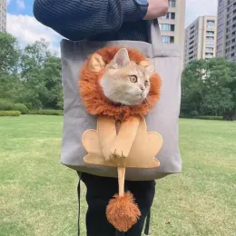 Carrinhos em forma de leão gato e cachorro sacola respirável e macio cabeça de leão saco de gato saco de cão novo revelando pequeno leão bolsa de ombro