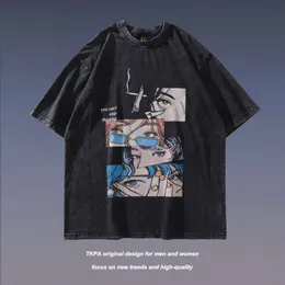 TKPA High Street Used Wash Lustige Cartoon-bedruckte Kurzarm-T-Shirts für Männer und Frauen in China-Chic-Marke in Übergröße
