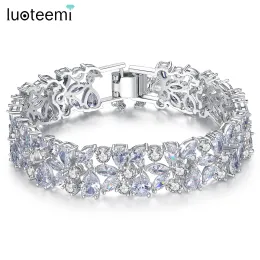 Bangle Luoteemi New Fashion Flower Cluster Round CZ Bracelets for Women Wedding Compling Party Jewelry Bracciali Donna Bijoux Gifts