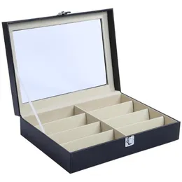 Fashion 8 Grid Glasses Storage Box Corrosion Pu Leather Eyeglass Box Portable Travel Glasses Display Collector Organization Box LJ206E