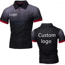 Polos masculinos logotipo personalizado gradiente camisa polo negócios manga curta respirável conforto malha esportes tecido camiseta topo