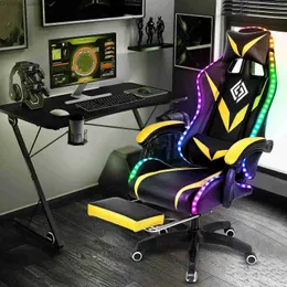 أثاث آخر RGB Light Gaming Chair Chair Chair Gamer Computer Chair Elrgonomic Cairs 2 Point Massage 135 Reclining with Footrest Q240129