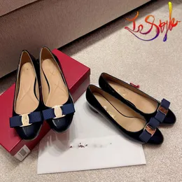 Feragamosity Designer Ballet Shoes Flats Vara Bow Loafers Dress Shoes Women Casual Comfortable Suit Brand Slip On Footwear Navy Blue Size EUR 34-40