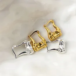 Pendientes de tuerca sencillos europeos y americanos para mujer, con textura de Metal, geométricos, en forma de U, para niñas, regalos de joyería gruesos Retro