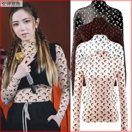 Marine Serre Novo rapper Deng Ziqi camisa com fundo da mesma lua roupas protetor solar camada interna feminina de seda gelada com manga comprida fina outono e inverno camiseta 10A