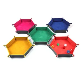 Folding Game Dice Tray Tray Desktop Box Foldbar förvaring Box Key Coin Pu Leather Tray Hexagonal Velvet Polygon Desktop Organisera dekorativa kontor Hemförsörjning SN4541