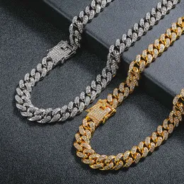 Street Cuban Chain Full of Diamond Men's and Women's Rough Titanium Steel Armband Ins Net Red Hip Hop Rap Diamond Neck Necklace