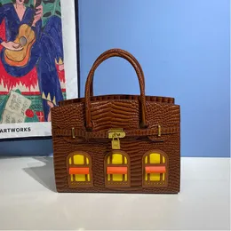 Aabkin bking designer totes saco jin contrastante tridimensional casa padrão de crocodilo bolsa de ombro único fivela de bloqueio esds