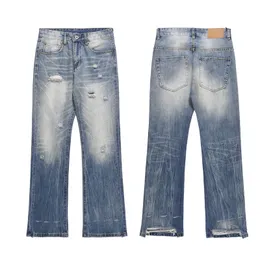 Lila Designerjeans Spot Ksubi Jeans JNCO Jeans Y2K Jeans Demna Jeans Flared 22FW Washed Damaged and Worn Out Flared Edge Jeans 91yxng Gleicher Stil, echte Jeans