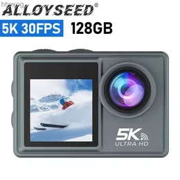 스포츠 액션 비디오 카메라 5K 30FPS 액션 카메라 카메라 이중 IPS 화면 방수 실외 비디오 카메라 170도 광각 원격 제어 시간 사진 SD 128GB YQ240129