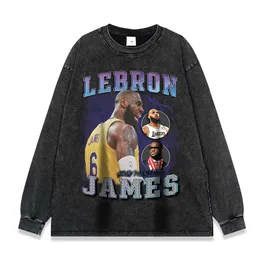 Kobe Rodman Collection Printed Washed and Distressed Long Sleeved T-shirts Men's American Fashion Label Loose Fitting