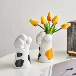 Cute Cat Claw Design Vase Aesthetic Room Decoration Home Flower Pot Modern Style Decorative Vases Creative Bookshelf Ornaments 240127