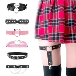 Bondage Cosplay Harajuku Gothic Ring Bondage Hosenträger Frauen Rock Sexy Elastischer Pu-Ledergürtel Bein Punk Harness Liebesherz Oberschenkel Strumpfband