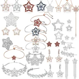 Ensembles de bijoux de mode originaux, ensemble de bijoux classiques en cristal, étoile à cinq points, collier, boucles d'oreilles, Bracelet ondulé, décoration de noël