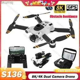 Drones S136 PRO Ultra RC Dron 8K Câmera Drone GPS Evitar Obstáculos Drones Quadcopter FPV Wifi Helicóptero Brushless Motor Presentes YQ240129