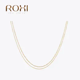 قلادة Roxi 100 ٪ 925 Sterling Silver Silver Stacked Relclaces Double Lapeed Clip Clip Necklace for Women Simple Jewelry Gift