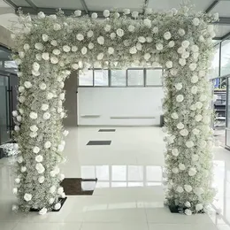 flowers with stand) High quality wedding entrance gate faux white cherry blossom flower arch backdrop Silk Flower Wedding Flower Table Runner