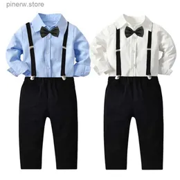 의류 세트 2022 New Children 's Gentleman Suit Boy's Bow Tie Performance Dress Baby Long Sleeve Shirt + 서스펜더 바지 2 피스 세트