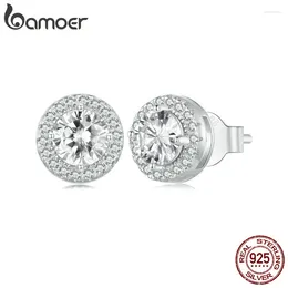 Ohrstecker BAMOER platiniert Halo CZ 925 Sterling Silber hypoallergen klassisch elegant Modeschmuck BSE893