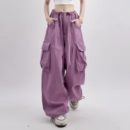 Women's Pants MUYOGRT Purple Overalls Summer American Street High-Waisted Dopamine Loose Straight Wide-Leg Casual Trousers Trendy Brand