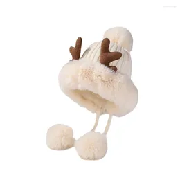 Bérets de noël en bois de renne, chapeau en peluche, oreilles d'hiver en velours, chaud tricoté, Protection des oreilles, chapeaux mignons faits à la main