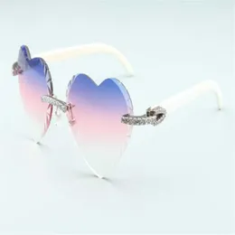 Новые солнцезащитные очки Direct s с режущими линзами в форме сердца и бриллиантами 8300687, дужки из натурального белого рога буйвола, размер 58-18-140 мм267м