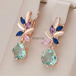Stud Kinel Fashion Unique Green Stone Drop Earrings for Women Rhombus Natural Zircon 585 Rose Gold Color Vintage Wedding Jewelry YQ240129