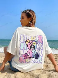 여자 티셔츠 낙서 유머 인형극 곰 Be Yourself Slogan Women 티셔츠 패션 면화 짧은 슬리브 O- 넥 통기성 여름 Tshirt 소프트 티 T240129