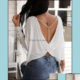 T-shirt da donna T-shirt da donna Abbigliamento Abbigliamento 2021 Autunno Primavera Moda donna Elegante Sexy Manica lunga Donna Open Back Top Sol Dhjzd