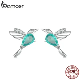 Ohrringe Bamoer 925 Sterling Silver Mint Green Hummingbird Ohrringe CZ Platin Ohrringe für Frauen Fein Schmuck Geschenk