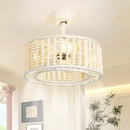 Chandeliers Boho Bladeless Beaded Ceiling Fans With Lights And Remote Control 18In Caged Fan For Indoor Outdoor Farmhouse