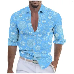 Camisas casuais masculinas camisa elegante para homens turndown colarinho mangas compridas blusa impressa designer chemise homme