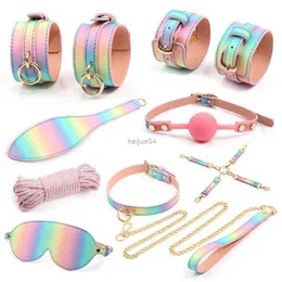 Adult Toys Luxury Rainbow Color BDSM Bondage Kit Restraints Set Handcuff Blindfold Mouth Ball Gag Hogtie Bondage Rope Erotic Sex Products