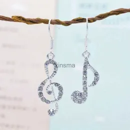 Stud Mode Romantische Elegent Tropfen Ohrringe Strass Asymmetrie Musical Note Silber Farbe Schmuck Für Frauen Mädchen Party Hochzeit YQ240129