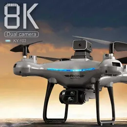 Drony Nowe KY102 Mini dron 4K Podwójny aparat Unikanie optycznego przepływu Fotografia Aerialna Fotografia RC Składane quadcopter Toys YQ240128