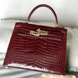 All Filds Luxury feminino Sacos de Crocodilo Estuarino 28cm Red Skin Real Crocodile Customized Other Women's Women's Geral Livro de Designer Modelo de Designer de Modelo com Box