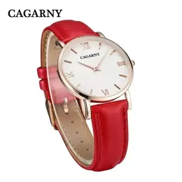 CAGARNY Relógio feminino designer de moda casual relógios de quartzo pulseira de couro gold260K