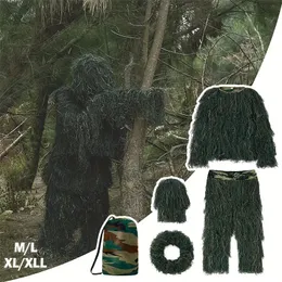 5-in-1 Ghillie Suit, 3D Camouflage Disguise Outfit Including Jacket, Pants, Hood, Carry Bag For Outdoor Camping