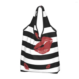 Einkaufstaschen, glitzernde rote Lippen, lässige Umhängetasche für Damen, große Kapazität, tragbare Aufbewahrung, faltbare Handtaschen
