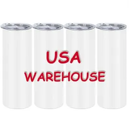 CA US stocked 20oz white blank straight Double Wall Stainless Steel Tumbler with plastic straw