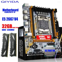 اللوحات الأم qiyida x99 مجموعة الأم مع Xeon E5 2667 V4 LGA2011-3 CPU 2PCS X 16GB 32GB 3200MHz DDR4 REG RAM MEMARY M-ATX SATA3.0