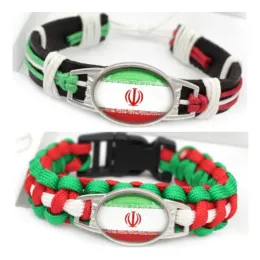 Bracelets Iran Flag Charm Survival Paracord Bracelets Handmade Real Leather Bracelets Frienship Bracelets Jewelry Gift 10PCS