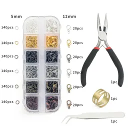 Ringar smycken fynd verktyg set öppen hoppring/hummer lås/smycken tång/kopparring materialpaket för DIY örhänge halsbandsframställning
