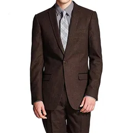 Abiti da uomo in tweed marrone per smoking da sposa Abiti da sposo Abiti da sposa Abiti da ballo Abiti da festa Abiti da lavoro 2PieceJacketPants 240123