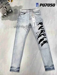 Herenjeans 2019 Nieuw Paars met Label Afdrukken High Street Slim Fit Hiphop Designer Merk Broek Lichtblauw 231215 S0Z2